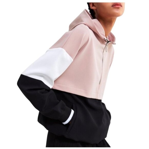 Zara Womens Colorblock Hooded Lightweight Track Jacket Size M 1/4 Zip Athletic - Picture 8 of 8